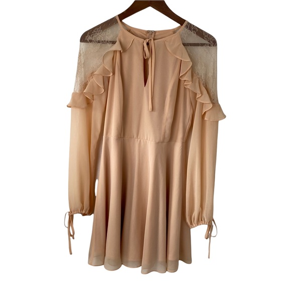 Lulus Formal Peach Lace And Ruffle Dress Long Sleeve Short Size XS Beautiful - Picture 5 of 16